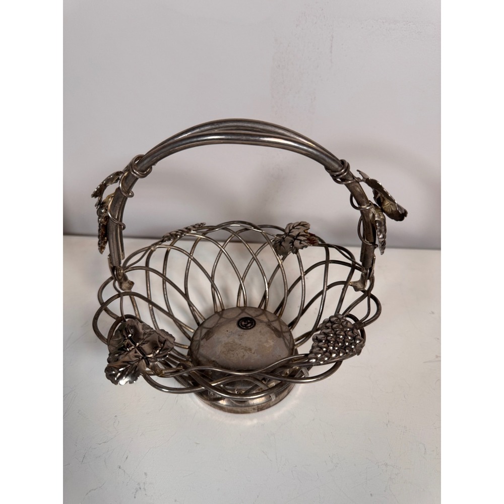 Godinger Silver Plate Wire Basket Grape Vine Motif Vintage Fruit Bread Bowl